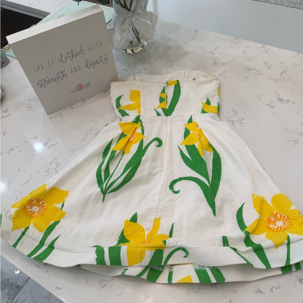 Lilly Pulitzer White Dress with Yellow and Green Floral Pattern